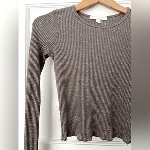 Spiritual gangster long sleeved top. metallic fabric, cropped, size small